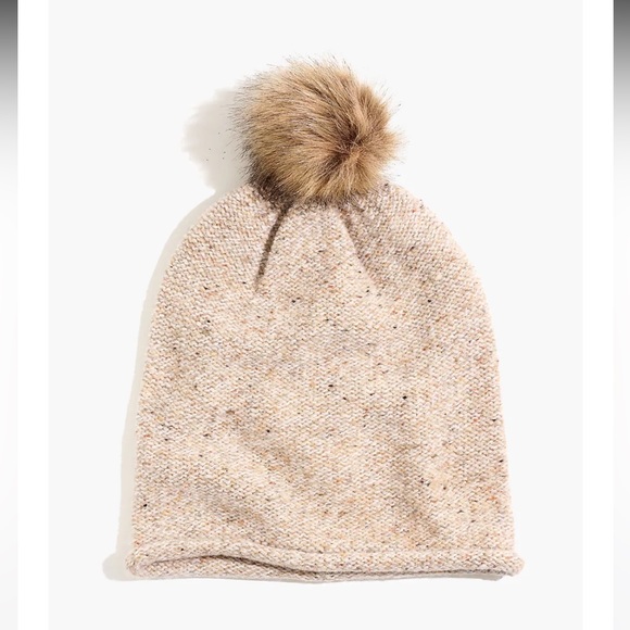 Madewell Faux Fur Wool Beanie- NWT Beige/Natural - Picture 1 of 7